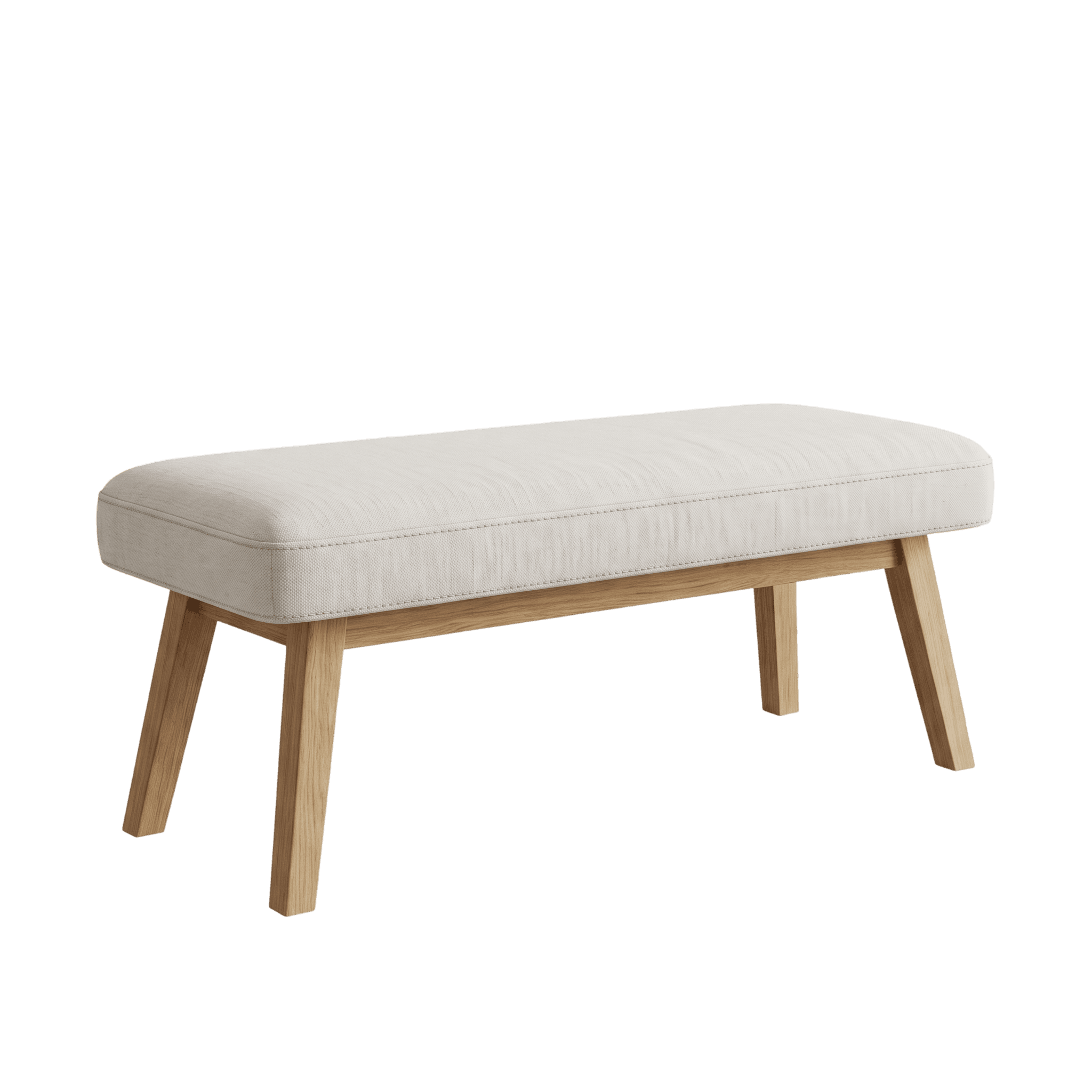 Upholstered bench on angled wooden legs