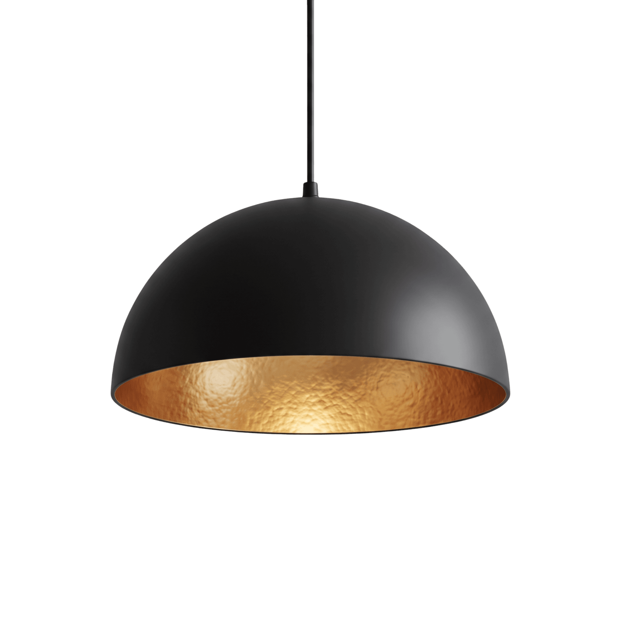 Black dome pendant lamp with a warm brass interior