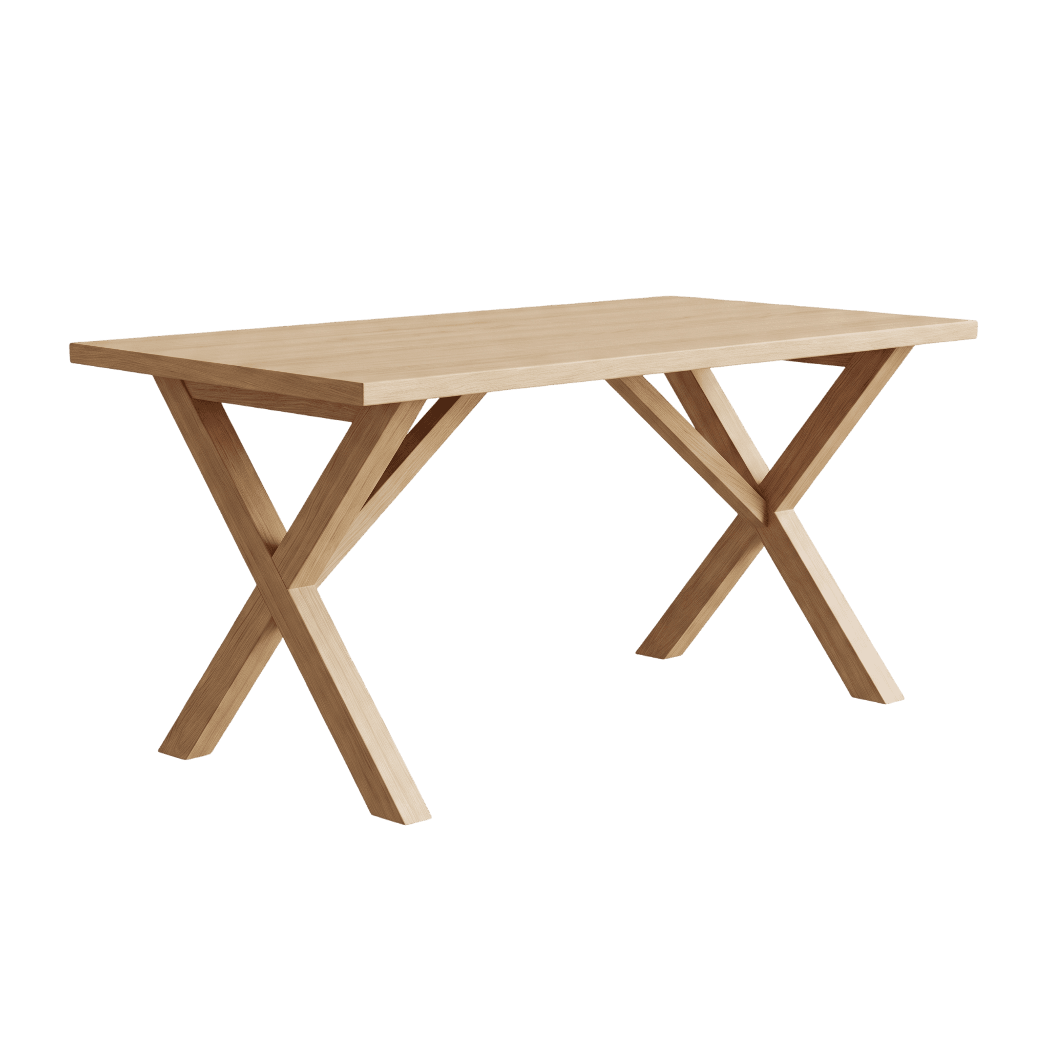 Solid wood table with crossed trestle legs